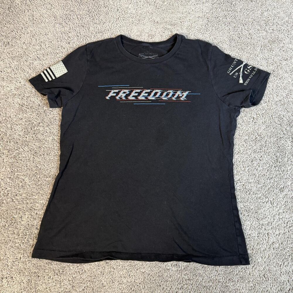Grunt Style Shirt Womens M Black Freedom Front Back Flag Graphic Tagless